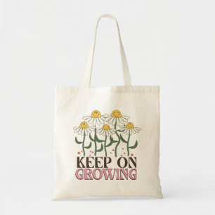 Retro 70s Smiley Face Madeliefje Blijf Doorgroeien Tote Bag