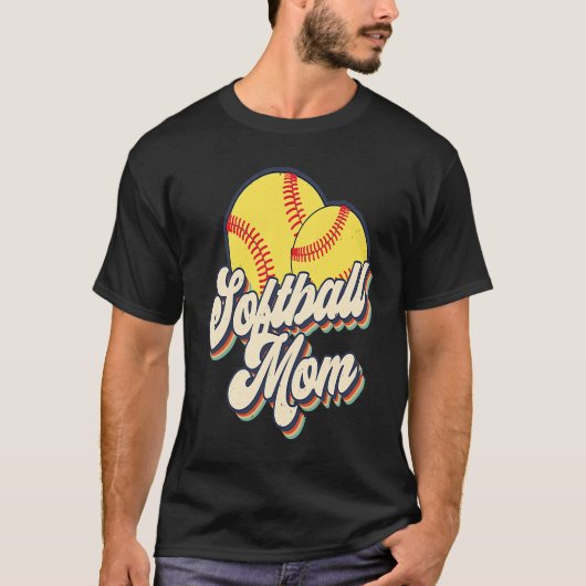 Retro 70s Softball Mom Cute Player Mama Team Sport T-shirt (Voorkant)
