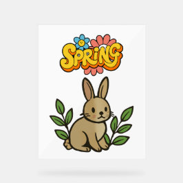 Retro 70s Spring Bunny Graphic Design Acryl Bord