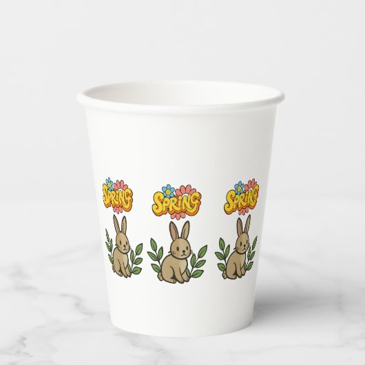 Retro 70s Spring Bunny Graphic Design Papieren Bekers (Voorkant)
