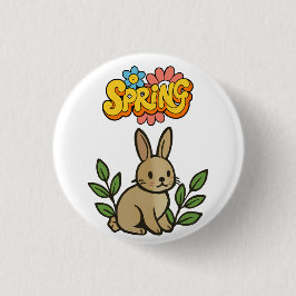 Retro 70s Spring Bunny Graphic Design Ronde Button 3,2 Cm