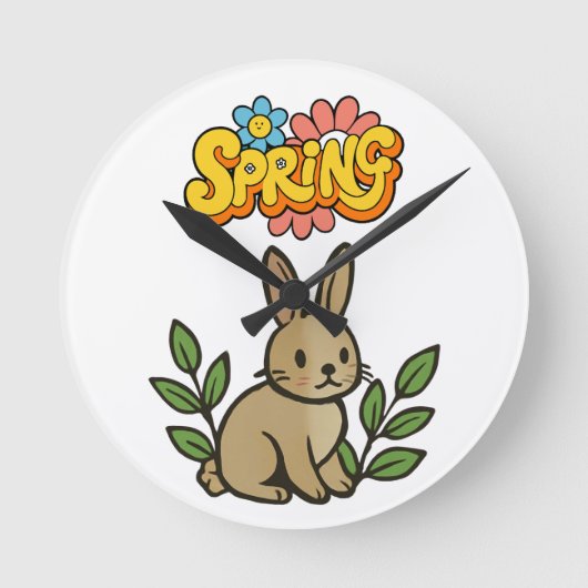 Retro 70s Spring Bunny Graphic Design Ronde Klok (Voorkant)