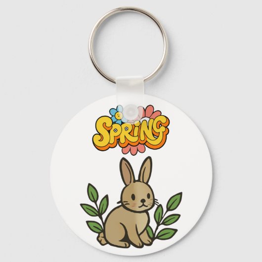 Retro 70s Spring Bunny Graphic Design Sleutelhanger (Voorkant)