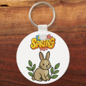 Retro 70s Spring Bunny Graphic Design Sleutelhanger (Voorkant)