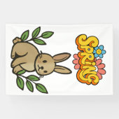 Retro 70s Spring Bunny Graphic Design Spandoek (Horizontaal)