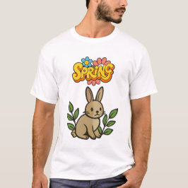 Retro 70s Spring Bunny Graphic Design T-shirt