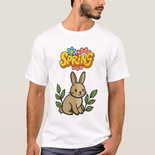 Retro 70s Spring Bunny Graphic Design T-shirt (Voorkant)