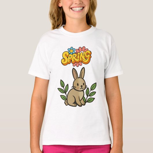 Retro 70s Spring Bunny Graphic Design T-shirt (Voorkant)
