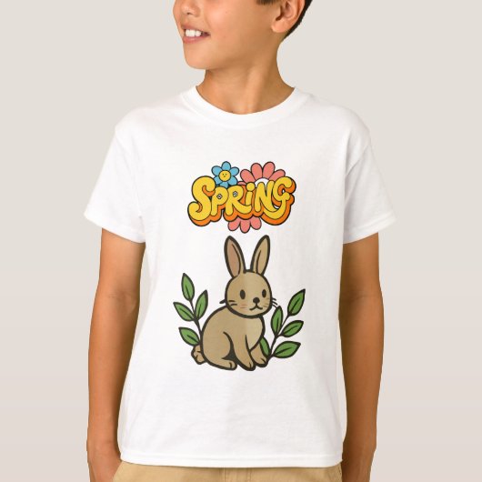 Retro 70s Spring Bunny Graphic Design T-shirt (Voorkant)