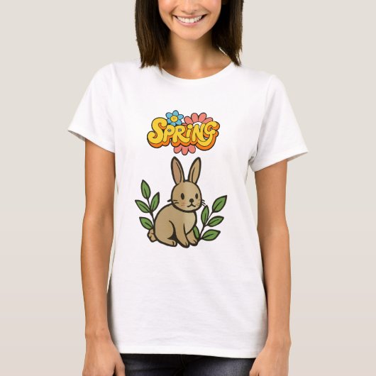 Retro 70s Spring Bunny Graphic Design T-shirt (Voorkant)