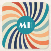 Retro 70s Starburst Monogram Kartonnen Onderzetters (Voorkant)