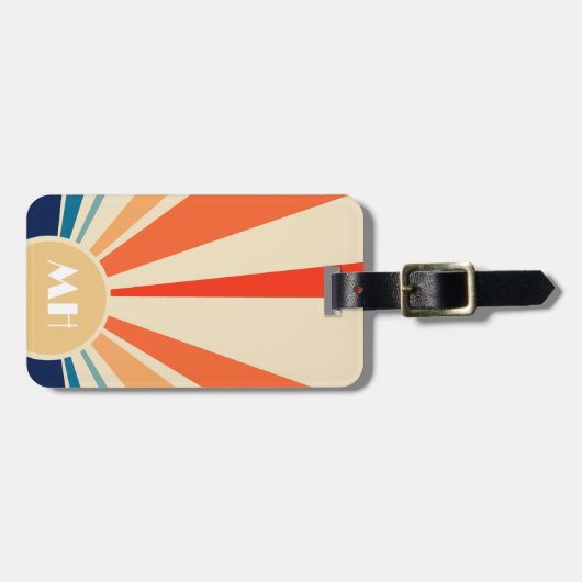 Retro 70s Starburst Sunrise Stripes Monogram Bagagelabel (Voorkant horizontaal)