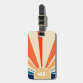 Retro 70s Starburst Sunrise Stripes Monogram Bagagelabel (Voorkant verticaal)