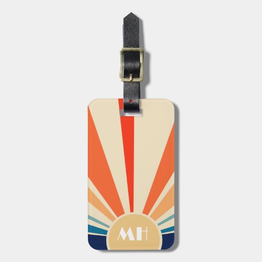 Retro 70s Starburst Sunrise Stripes Monogram Bagagelabel (Voorkant verticaal)