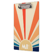 Retro 70s Starburst Sunrise Stripes Monogram Klembord (Links)