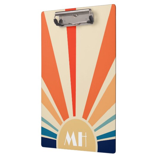 Retro 70s Starburst Sunrise Stripes Monogram Klembord (Links)
