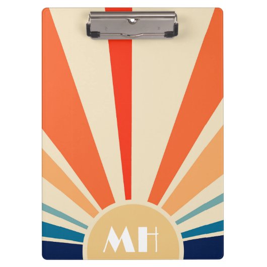 Retro 70s Starburst Sunrise Stripes Monogram Klembord (Voorkant)