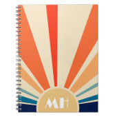 Retro 70s Starburst Sunrise Stripes Monogram Notitieboek (Voorkant)