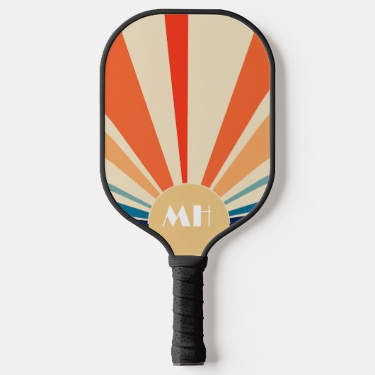 Retro 70s Starburst Sunrise Stripes Monogram Pickleball Paddle (Voorkant)