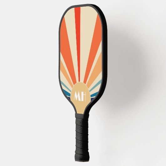 Retro 70s Starburst Sunrise Stripes Monogram Pickleball Paddle (Links)