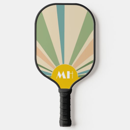 Retro 70s Starburst Sunrise Stripes Monogram Pickleball Paddle (Voorkant)