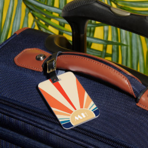 Retro 70s Starburst Zonsopgang Strepen Monogram Bagagelabel