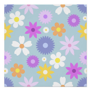 Retro 70s stijl bloem groot patroon pastelkleuren perfect poster