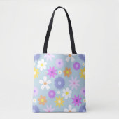 Retro 70s Stijl Bloem LG Patroon Kleuren Tote Bag (Voorkant)