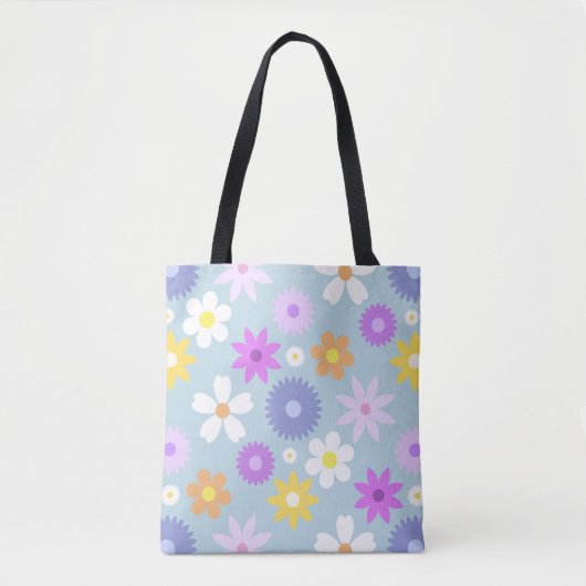 Retro 70s Stijl Bloem LG Patroon Kleuren Tote Bag (Voorkant)