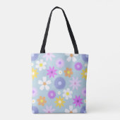 Retro 70s Stijl Bloem LG Patroon Kleuren Tote Bag (Achterkant)