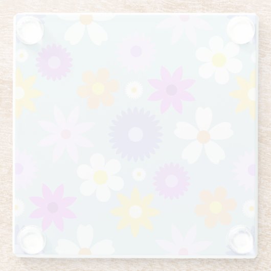 Retro 70s stijl bloem LG patroon pastel kleuren Glazen Onderzetter (Achterkant)