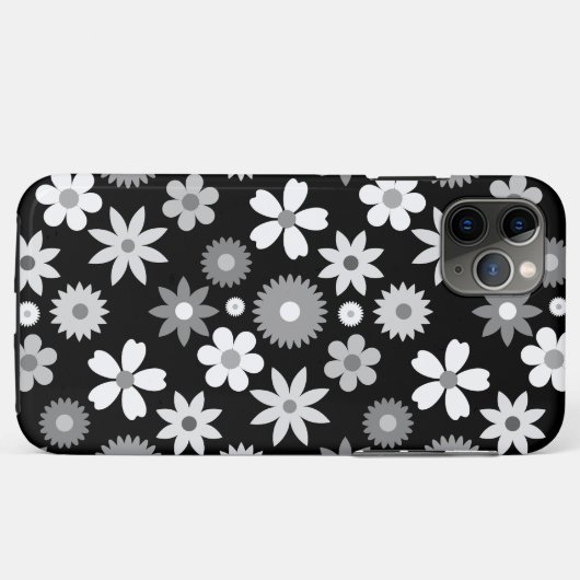 Retro 70s Stijl Bloem Monochroom Groot Patroon Case-Mate iPhone Case (Achterkant (horizontaal))