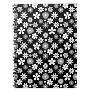 Retro 70s Stijl Bloem Monochroom RPT Patroon Notitieboek