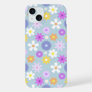 Retro 70s Stijl Bloem Patroon Pastel Kleuren iPhone 15 Plus Case