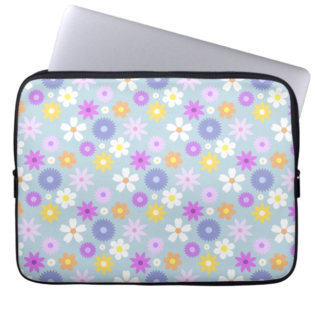 Retro 70s Stijl Bloem Patroon Pastel Kleuren Laptop Sleeve (Voorkant)