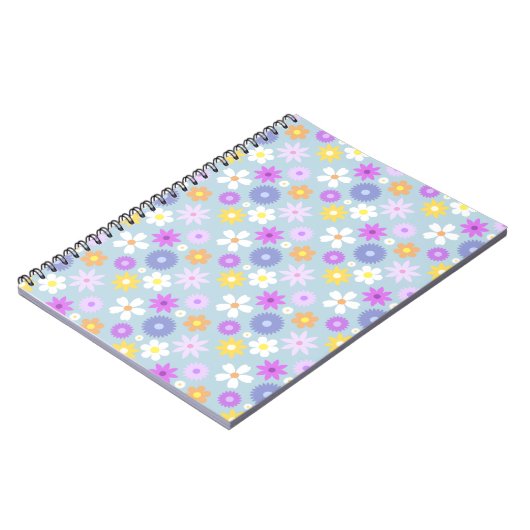 Retro 70s Stijl Bloem Patroon Pastel Kleuren Notitieboek (Linkerzijde)