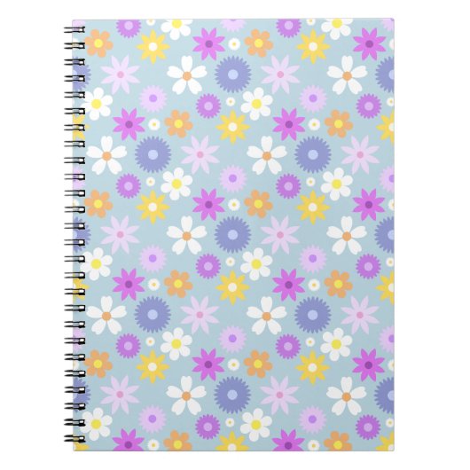 Retro 70s Stijl Bloem Patroon Pastel Kleuren Notitieboek (Voorkant)