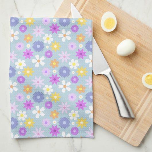 Retro 70s stijl bloem RPT patroon pastel kleuren Theedoek (Quarter Fold)