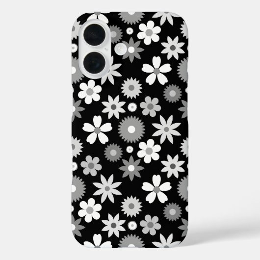 Retro 70s stijl bloem zwart-wit patroon Case-Mate iPhone case (Achterkant)