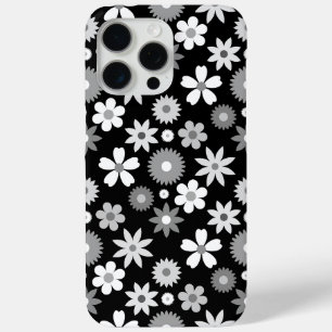 Retro 70s stijl bloem zwart-wit patroon iPhone 15 pro max hoesje