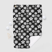 Retro 70s stijl bloem zwart-wit patroon golfhanddoek (Insitu)