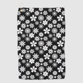 Retro 70s stijl bloem zwart-wit patroon golfhanddoek (Voorkant)