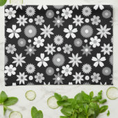 Retro 70s stijl bloem zwart-wit patroon theedoek (Gevouwen)