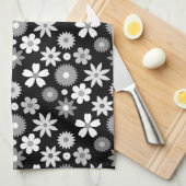 Retro 70s stijl bloem zwart-wit patroon theedoek (Quarter Fold)
