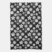 Retro 70s stijl bloem zwart-wit patroon theedoek (Verticaal)