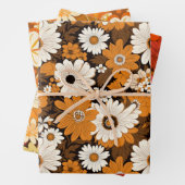 Retro 70s stijl bloemenpatroon inpakpapier vel (In situ)