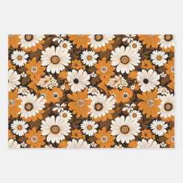 Retro 70s stijl bloemenpatroon inpakpapier vel