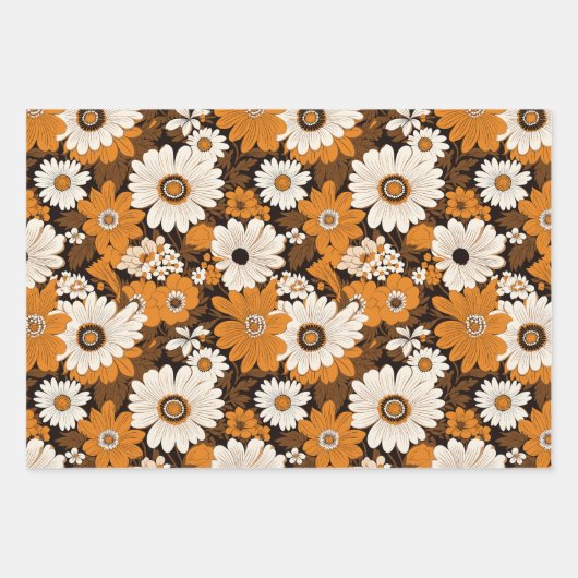 Retro 70s stijl bloemenpatroon inpakpapier vel (Voorkant)