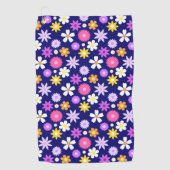 Retro 70s stijl bloemenpatroon op donkerblauw golfhanddoek (Voorkant)