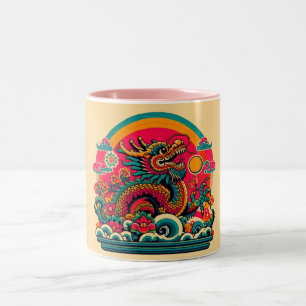 Retro 70's stijl Dragon Cup Tweekleurige Koffiemok